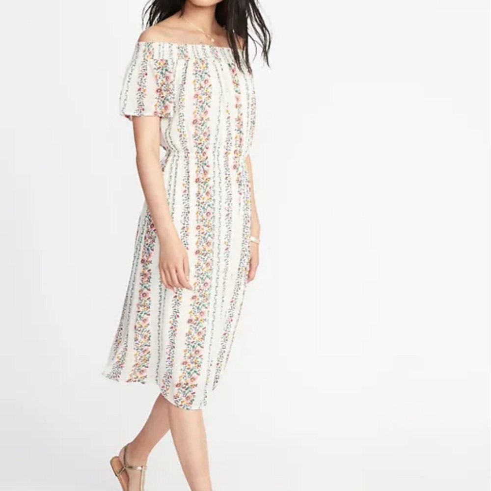 Off-the-Shoulder Waist-Defined Midi Dress